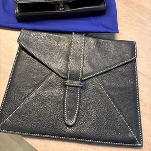 Roots Dark Leather Envelope Clutch